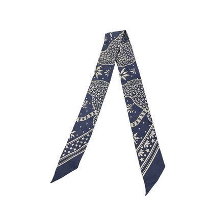 Used HERMES Silk Les Leopards Bandana Twilly Navy White