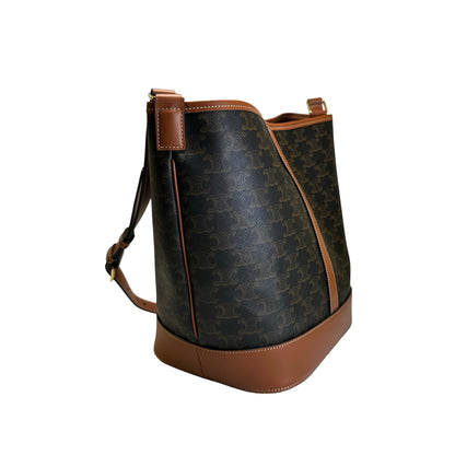 Used CELINE Triomphe Canvas Leather Triomphe Canvas Bucket Bag Bucket Bag Brown Tan