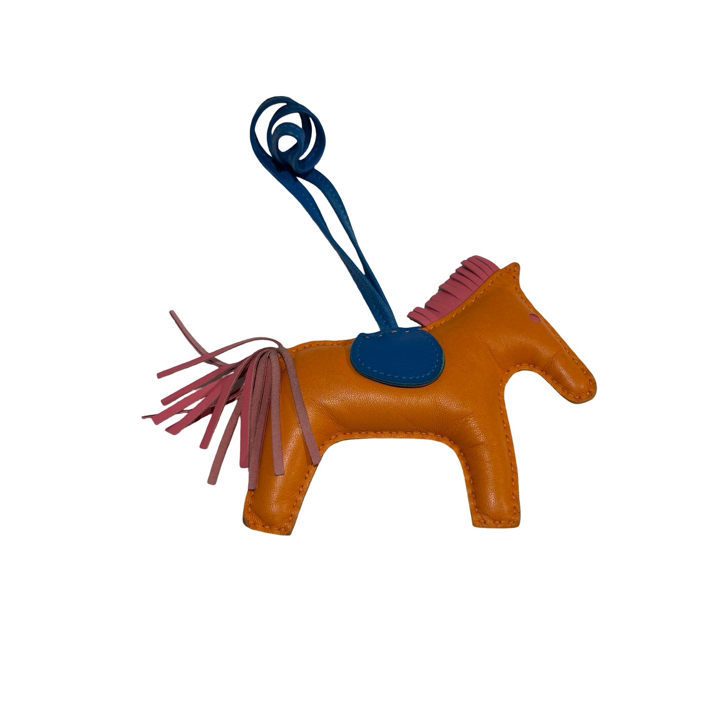 Used HERMES Leather Rodeo Charm Rodeo Gold Rose Azalee Bleu Zanzibar