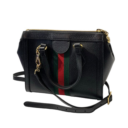 Used GUCCI Calfskin Leather Ophidia Cross Body Bag GHW Black