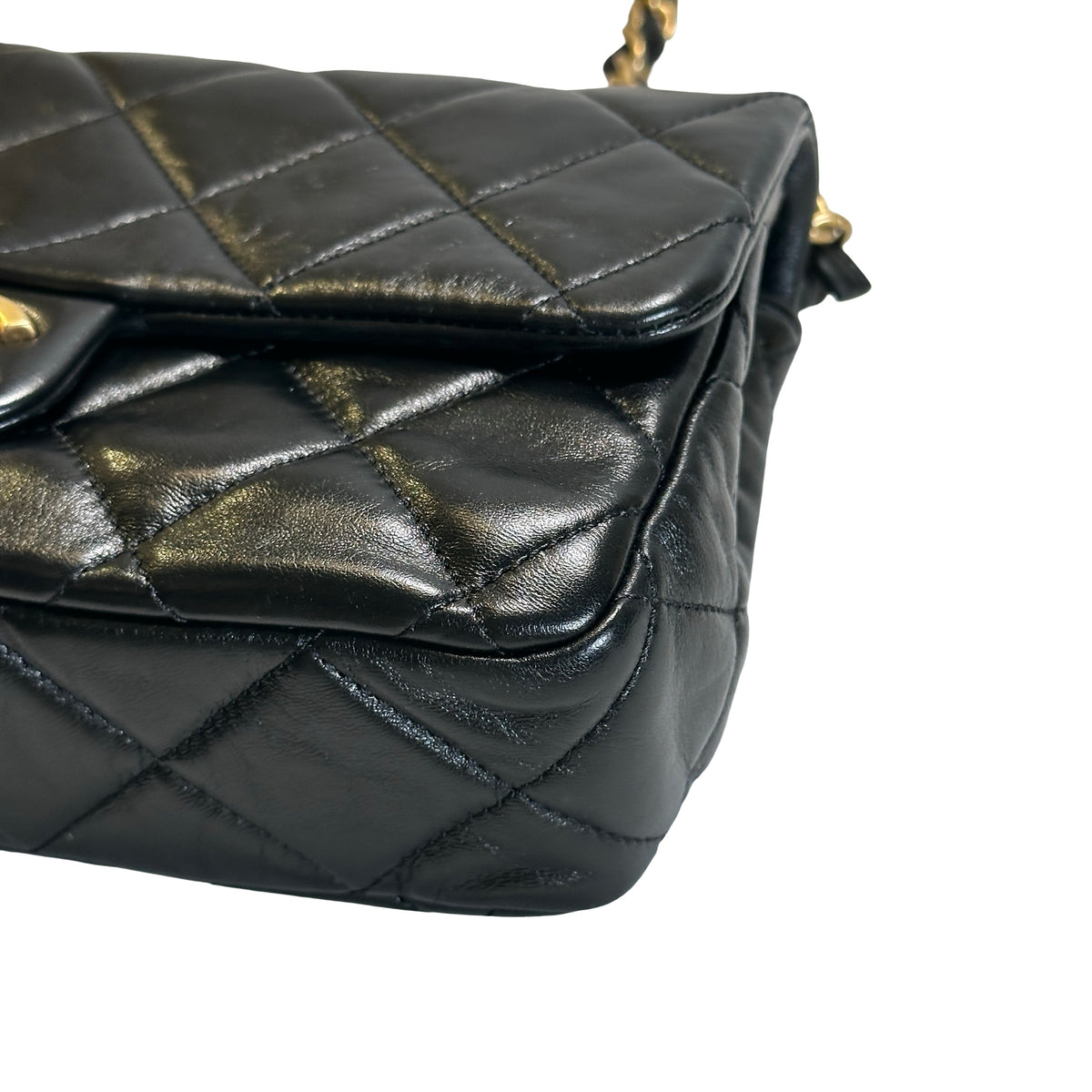 Used CHANEL Quilted Leather Classic Flap Chain shoulder bag Black Gold