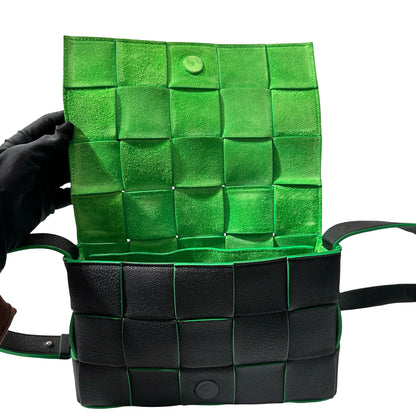 Used Bottega Veneta Calfskin Leather Cassette Shoulder Bag Black Green