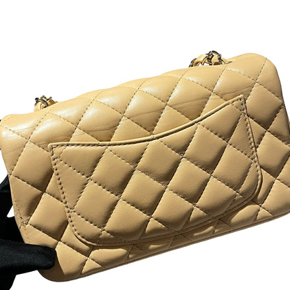 Used CHANEL MINI FLAP 20 CM Mini Bag Beige PHW