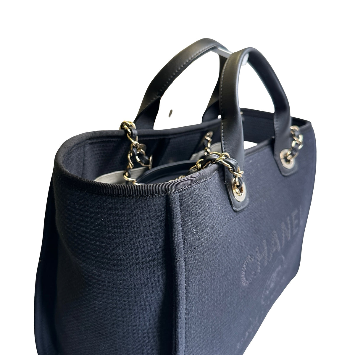 Brand New CHANEL Canvas Deauville Tote Tote Bag Black Silver