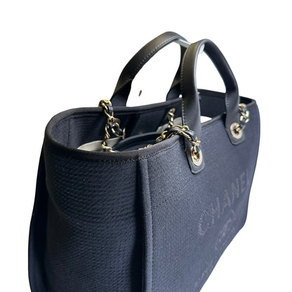Brand New CHANEL Canvas Deauville Tote Tote Bag Black Silver