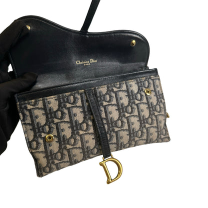 Used DIOR Oblique Canvas Oblique WOC Cross body bag Navy Grey