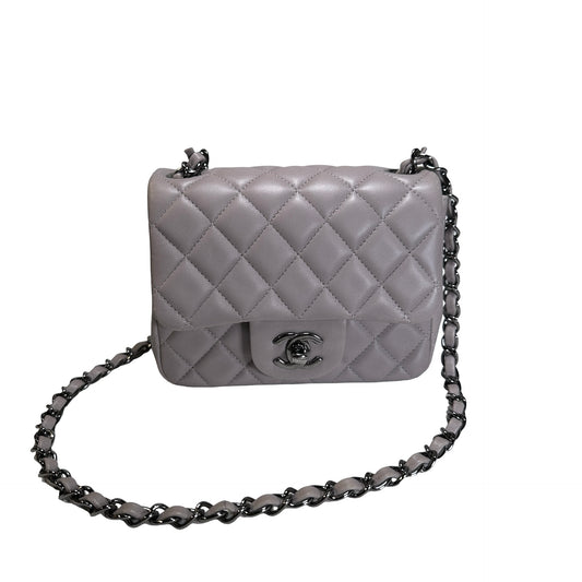 Used CHANEL Lambskin Classic Flap Bag Cross body bag Grey PHW