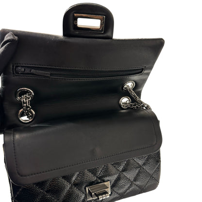 Used CHANEL Patent Leather 2.55 Mini 224 Double Flap Shoulder Bag Black PHW