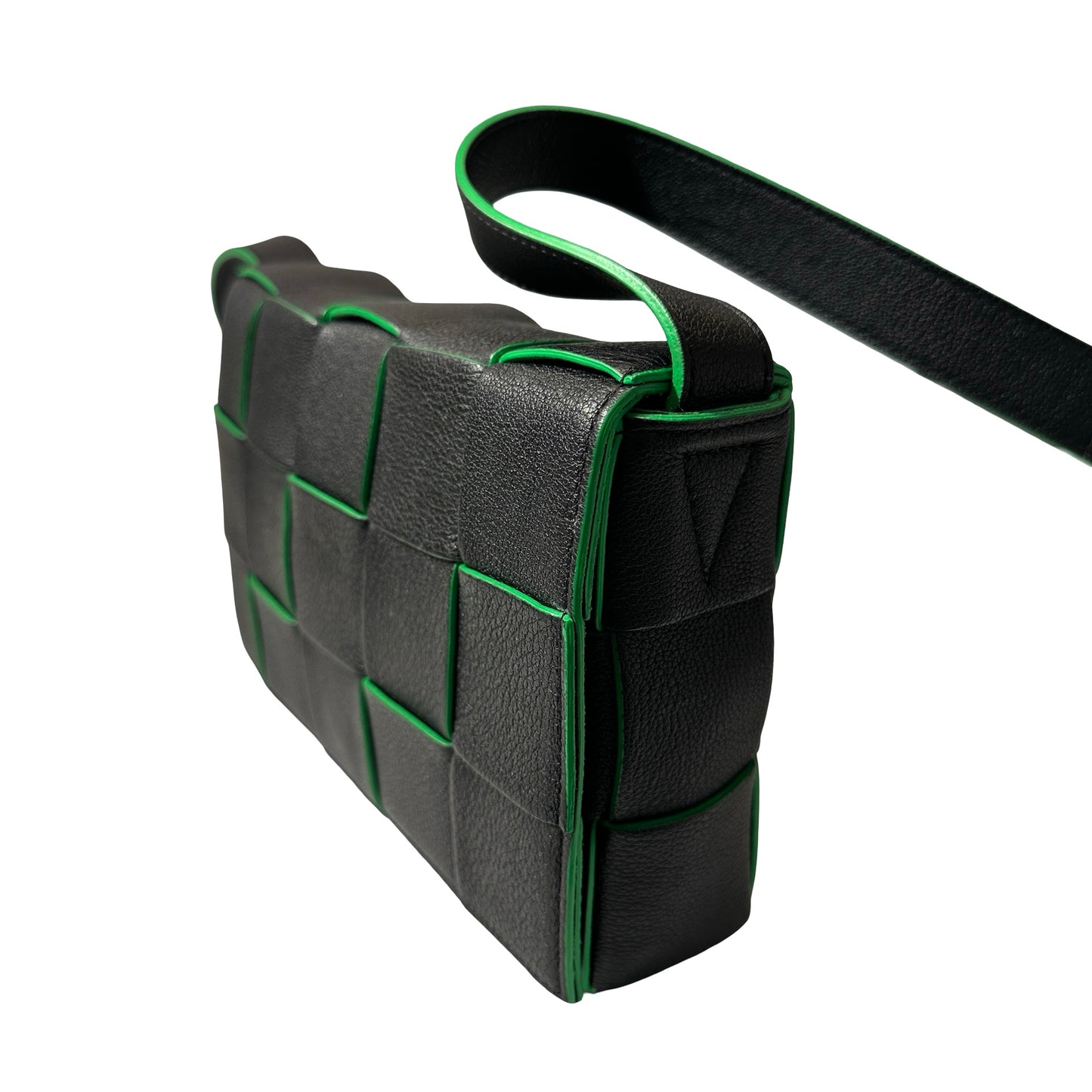 Used Bottega Veneta Calfskin Leather Cassette Shoulder Bag Black Green