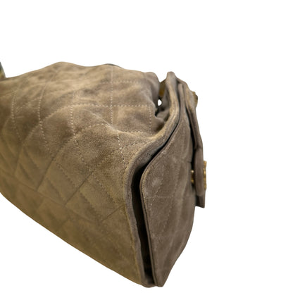 Used CHANEL Suede Quilted Suede Quilted Handbag Handbag Khaki Gold