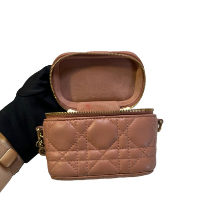 Used DIOR Cannage Cannage Vanity case Pink，GHW