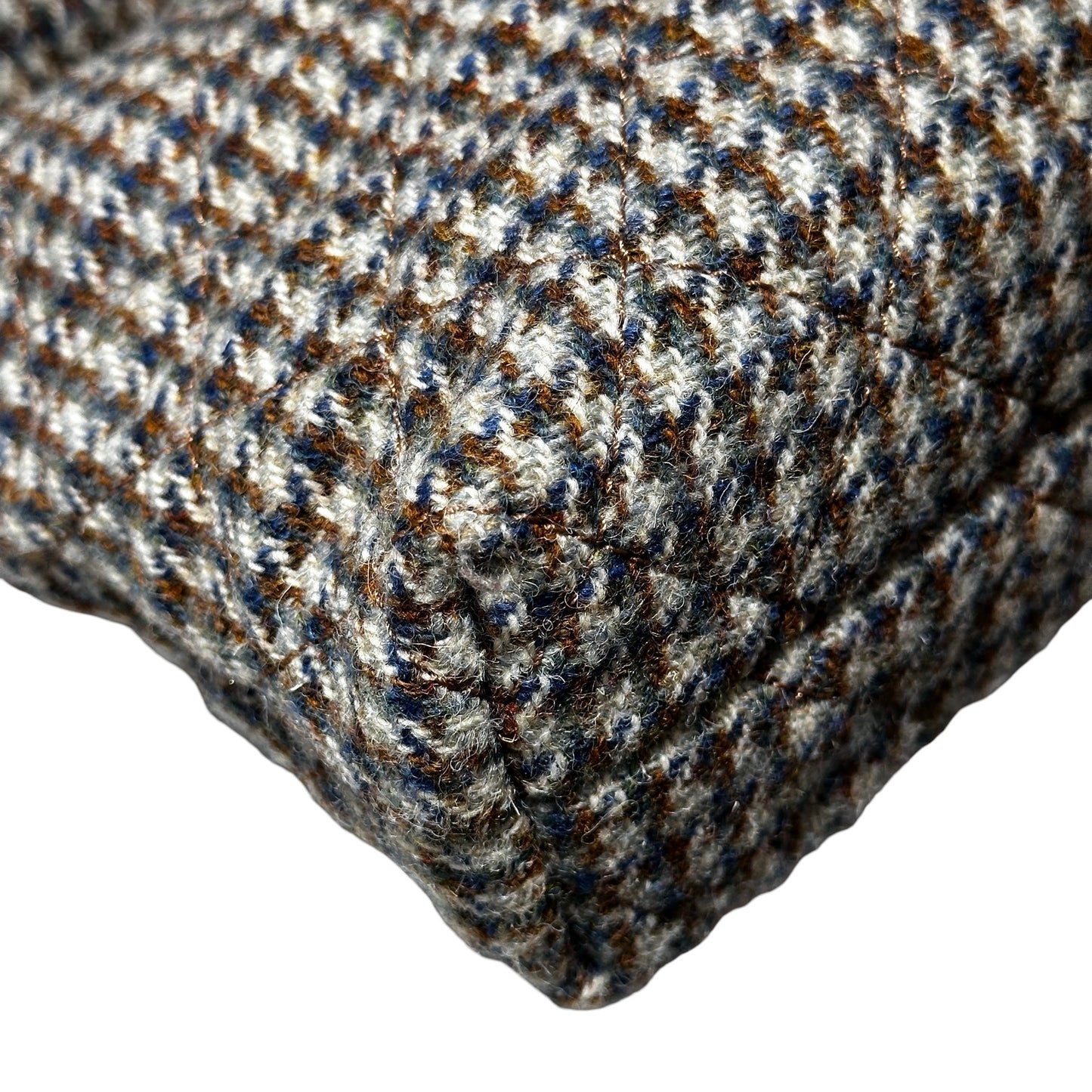 Used CHANEL Houndstooth Tweed Tabatiere Kiss Lock Chain Shoulder Bag Brown Blue Grey GHW