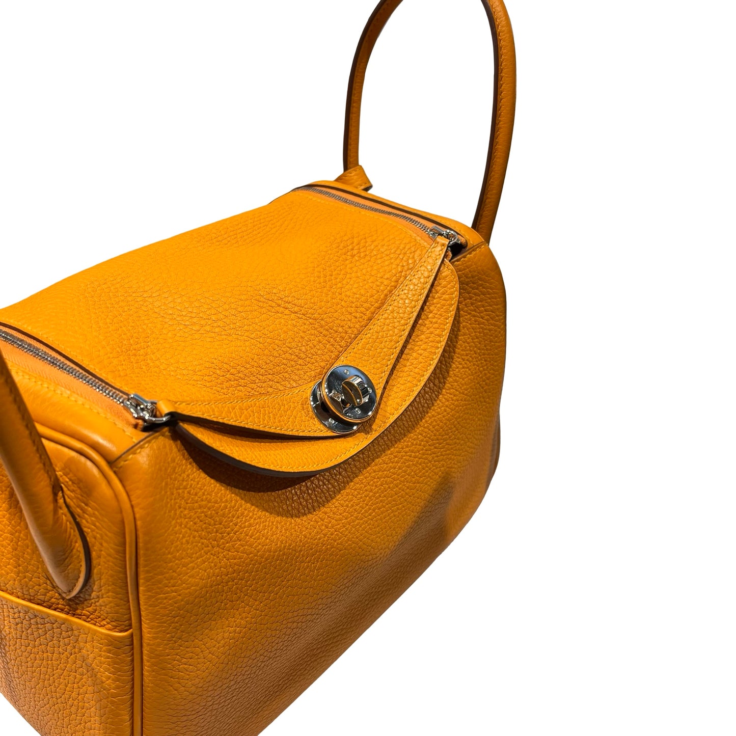 Used HERMÈS Clemence leather Lindy 26 Cross Body Bag PHW Orange (93)