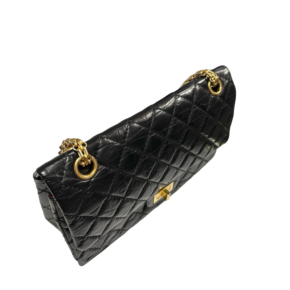 Used CHANEL Quilted Aged Calfskin 2.55 Small Chain Shoulder Bag Black Gold