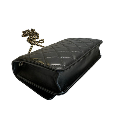 Used CHANEL Quilted Lambskin Wallet on chain Wallet on chain Black Gold