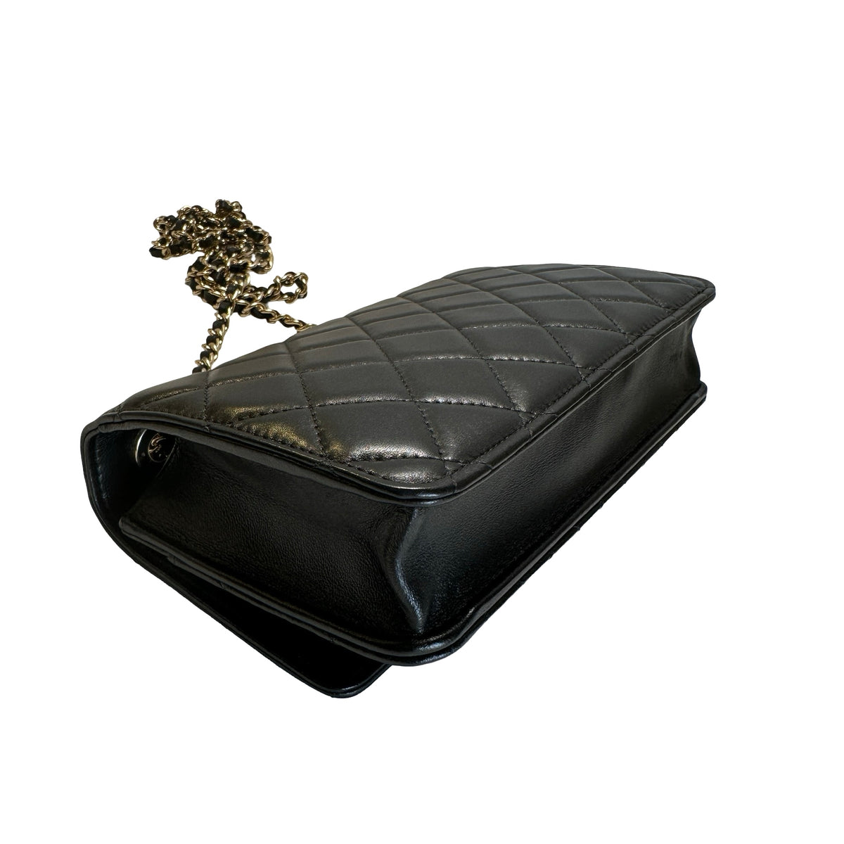 Used CHANEL Quilted Lambskin Wallet on chain Wallet on chain Black Gold