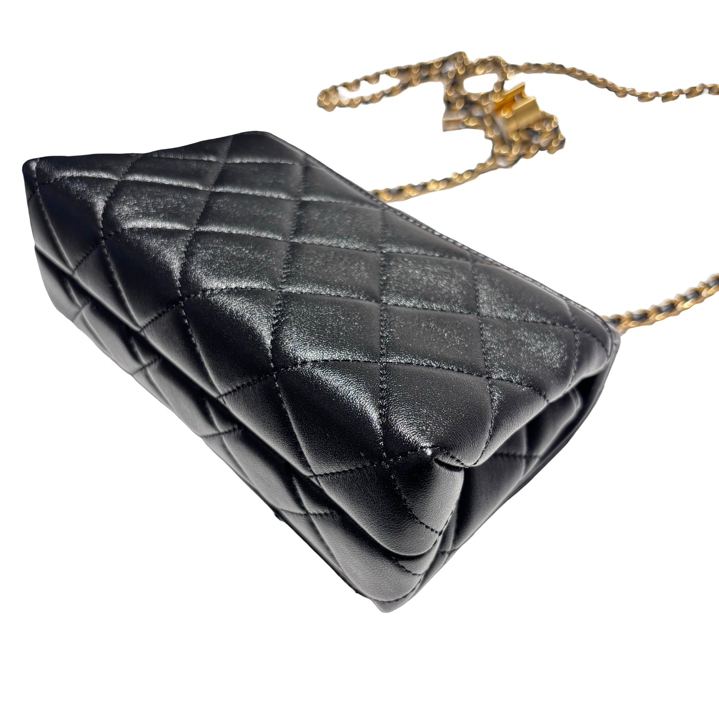 New CHANEL Lambskin Leather Flap Cross Body Bag Black