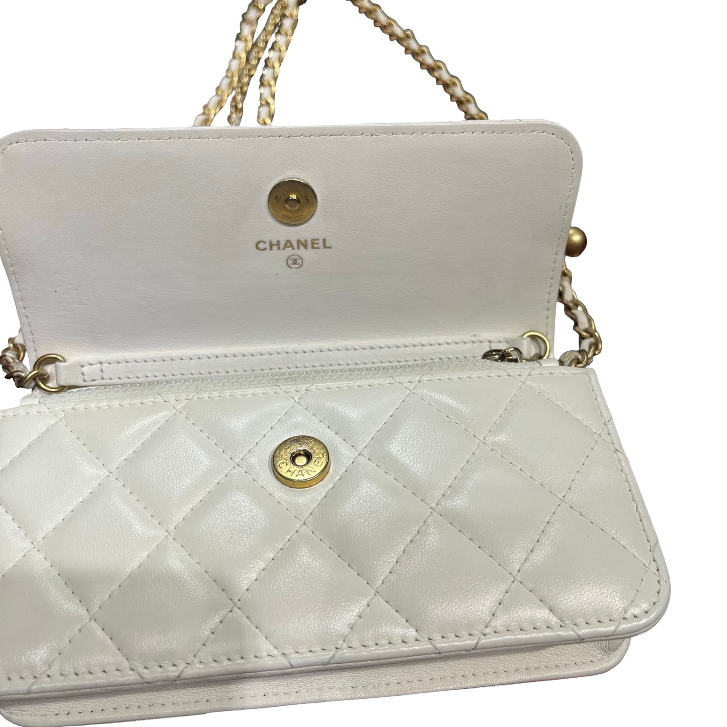 Chanel Mini WOC With Gold Ball White GHW