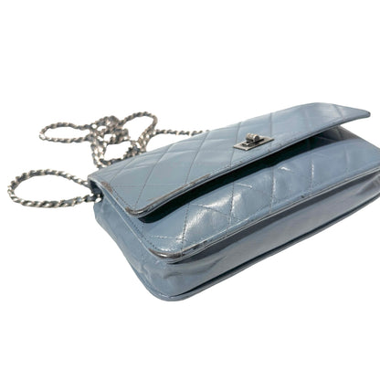 Used Chanel Shiny Calfskin WOC Cross Body Bag Baby Blue PHW