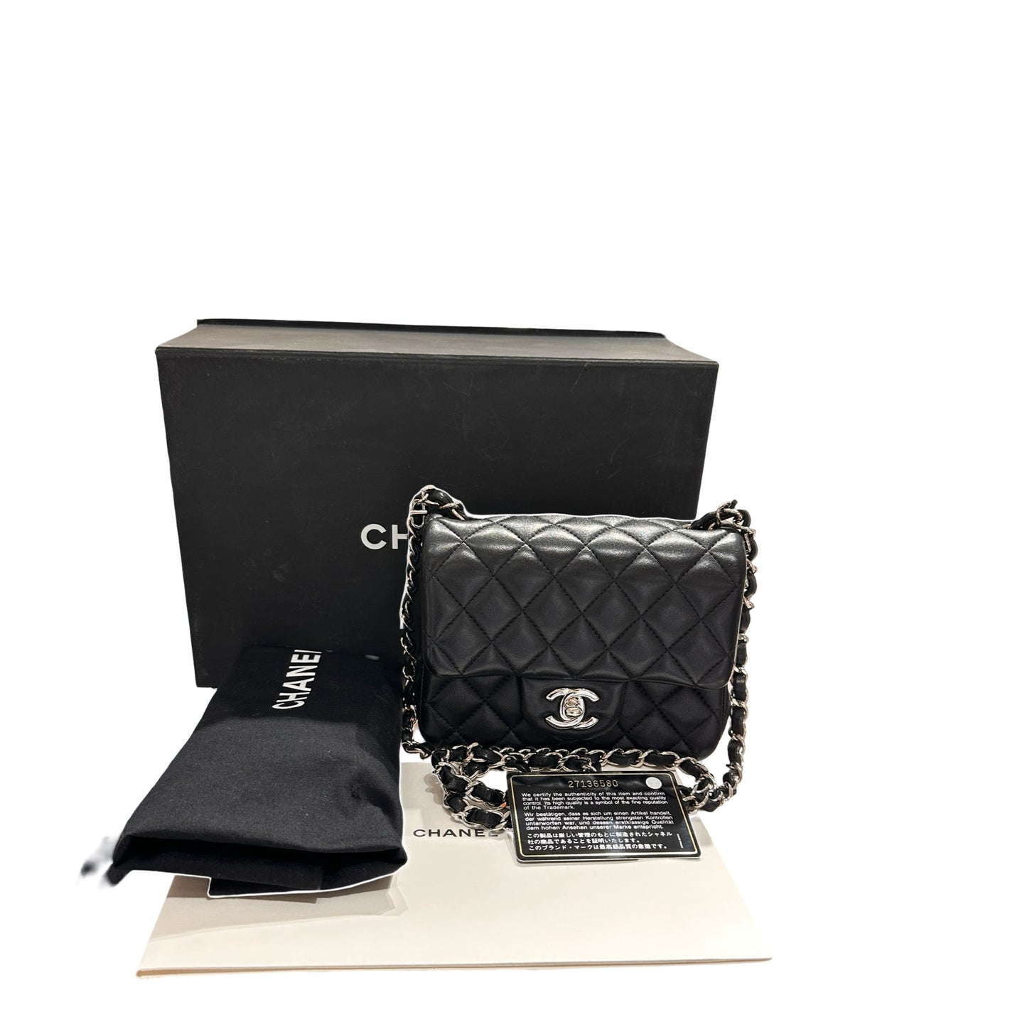 Used CHANEL Lambskin Leather Mini flap 17cm Cross Body Bag Black PHW