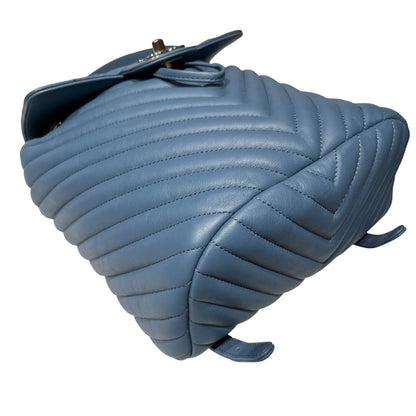 Used CHANEL Lambskin Leather Backpack Blue PHW