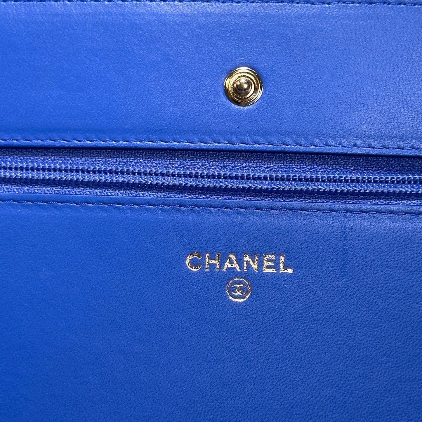 Used Chanel Lambskin Leather WOC Chain Shoulder Bag Navy Blue GHW