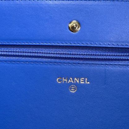 Used Chanel Lambskin Leather WOC Chain Shoulder Bag Navy Blue GHW