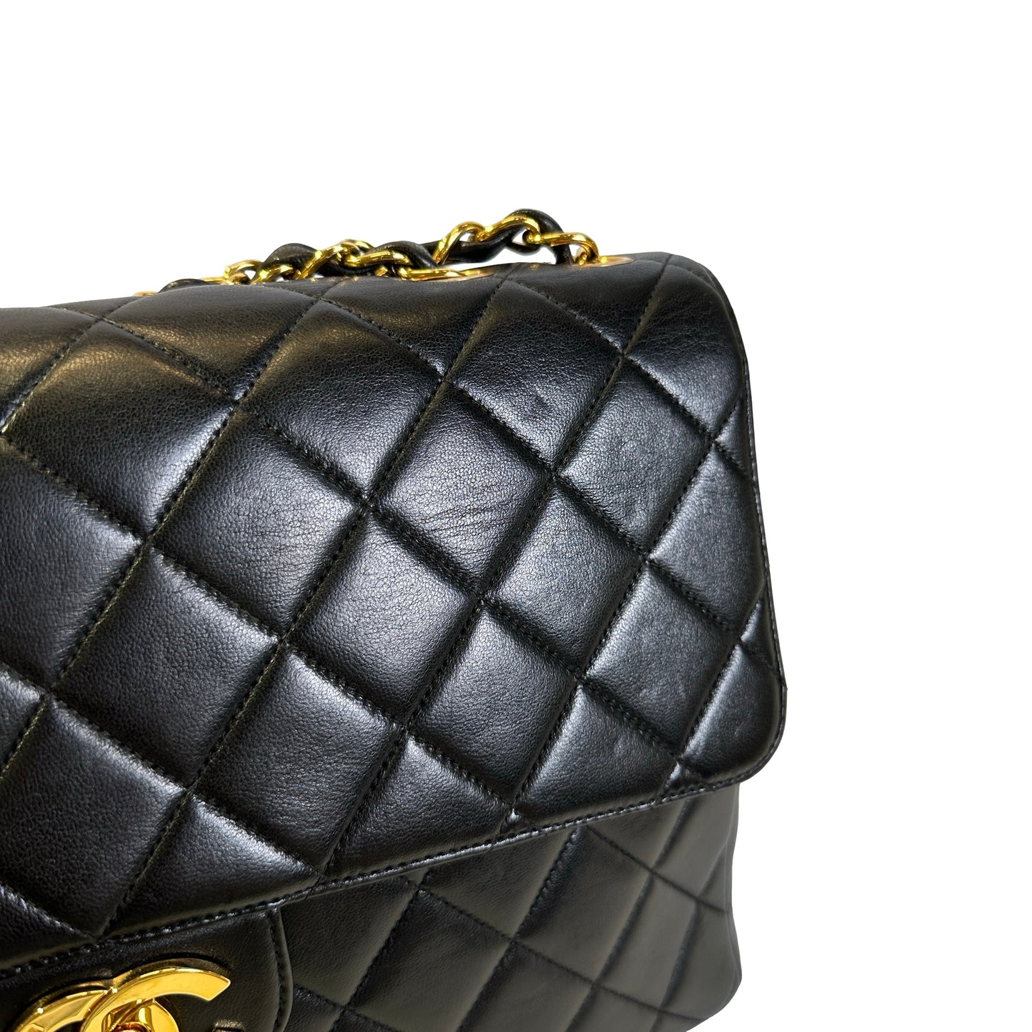 Used CHANEL Quilted Lambskin Vintage Classic Flap Chain Shoulder Bag Black Gold