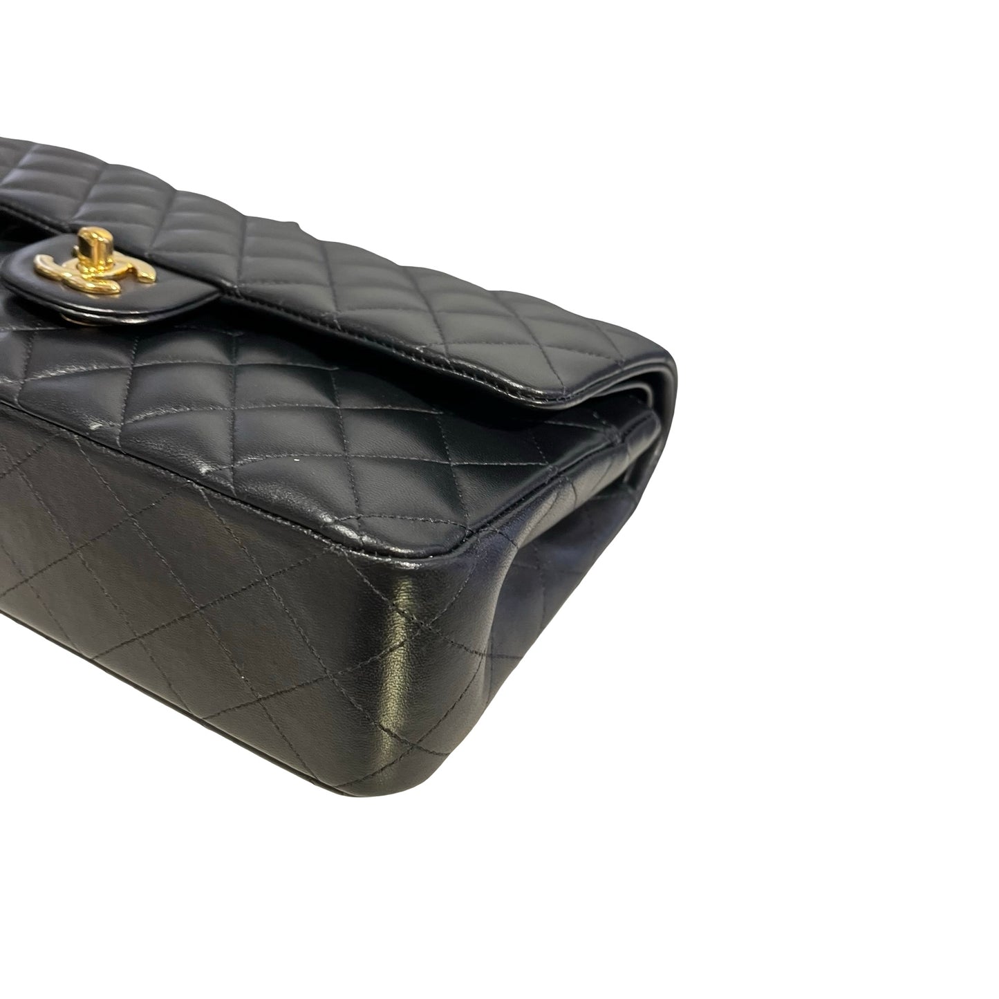 Used CHANEL Quilted Lambskin Classic Flap Chain Shoulder Bag Black Gold