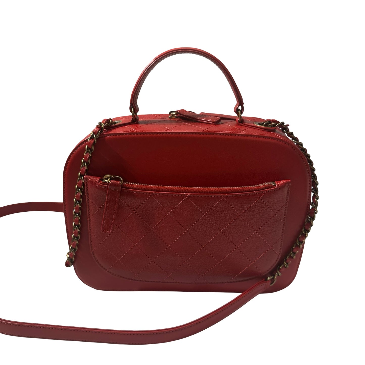 Used CHANEL Calfskin Leather Camera Bag Red GHW