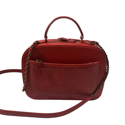 Used CHANEL Calfskin Leather Camera Bag Red GHW