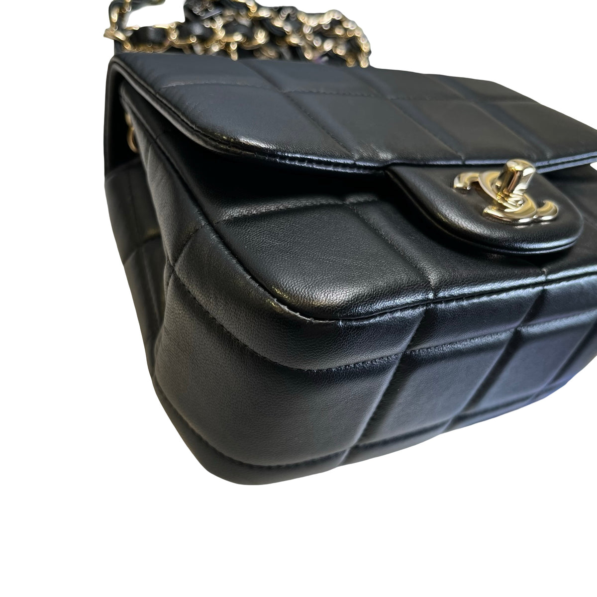 Used CHANEL Lambskin 23C Monaco Mini square flap bag Cross body bag Black