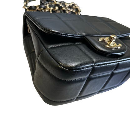 Used CHANEL Lambskin 23C Monaco Mini square flap bag Cross body bag Black
