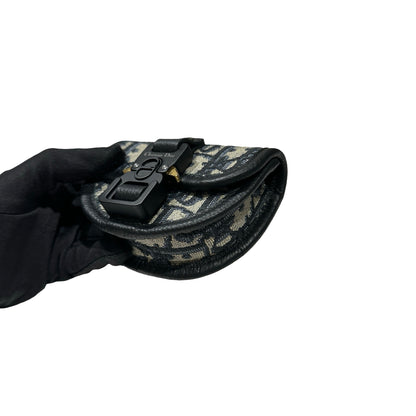 Used DIOR Oblique Saddle Pouch Navy Blue Grey Black