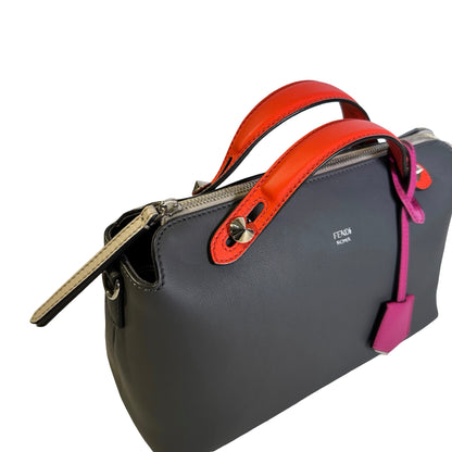 Used FENDI Leather By The Way Handbag Grey Orange Pink