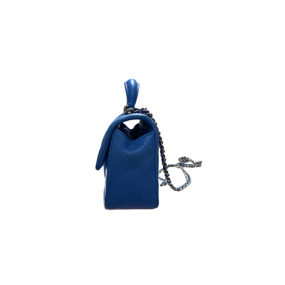CHANEL MINI Flap 20cm with Handle Cross Body Bag Blue GHW