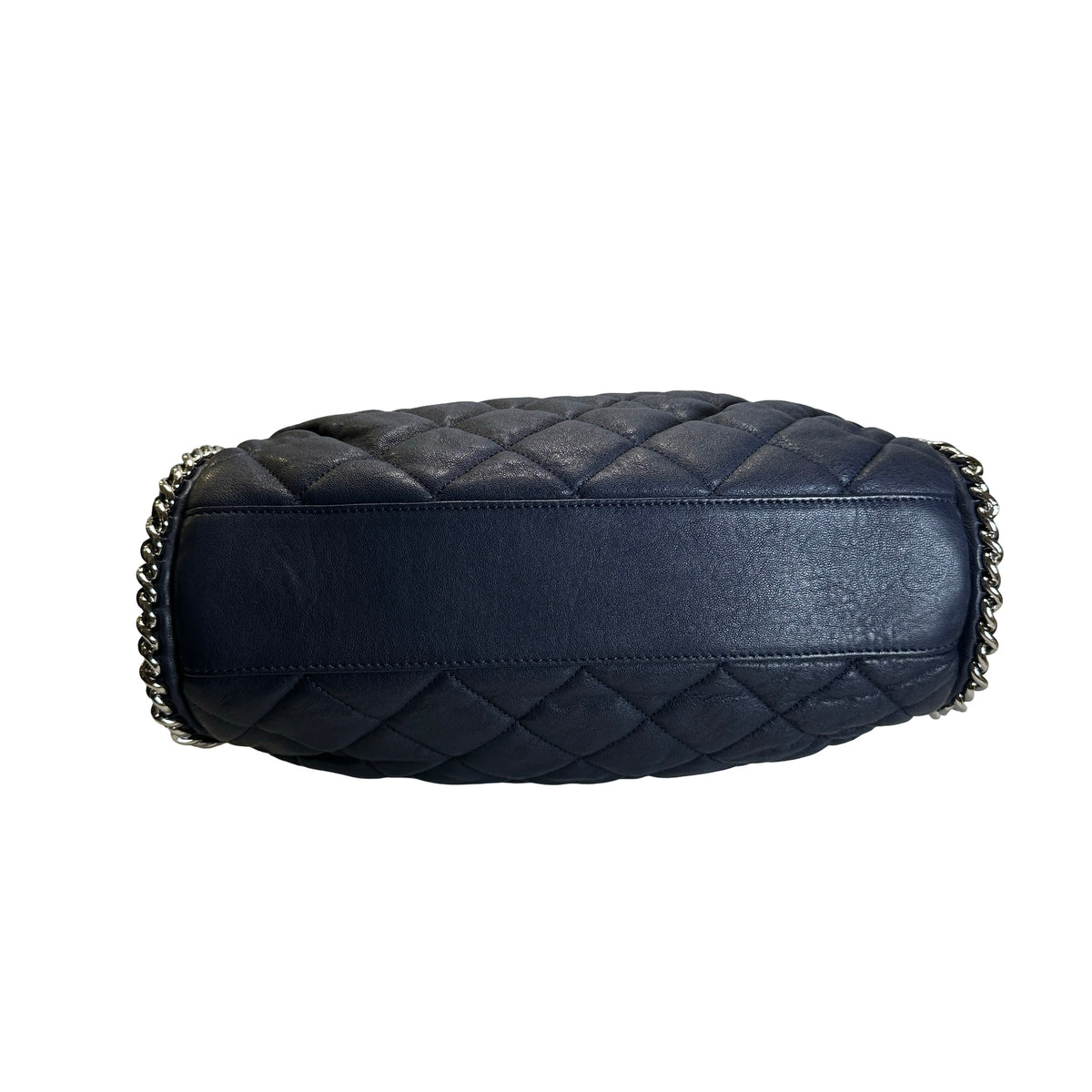 Used CHANEL Quilted Leather Quilted Shoulder Bag Chain Shoulder Bag Navy Blue Silver Hardware