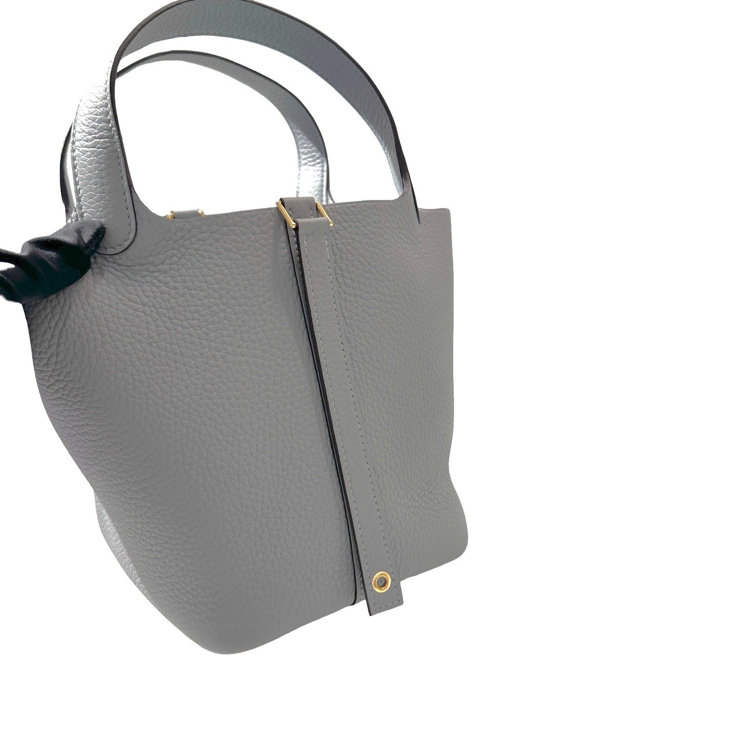 Used HERMÈS Clemence leather Picotin 18 Bucket Bag po gris pantin GHW