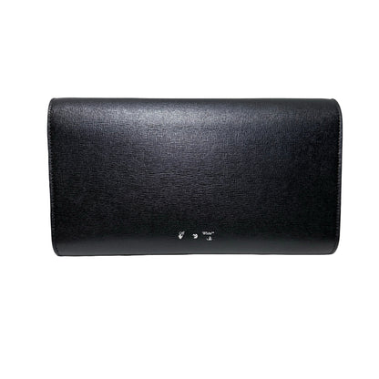 Used OFF WHITE Leather Chain-strap binder wallet Wallet Black White PHW
