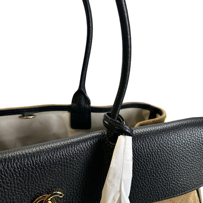 Brand New CHANEL Quilted Suede Caviar Deauville Tote Bag Beige Black Gold