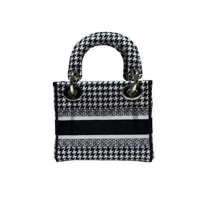 Used DIOR Canvas Mini Lady D-Lite Handbag Black White GHW