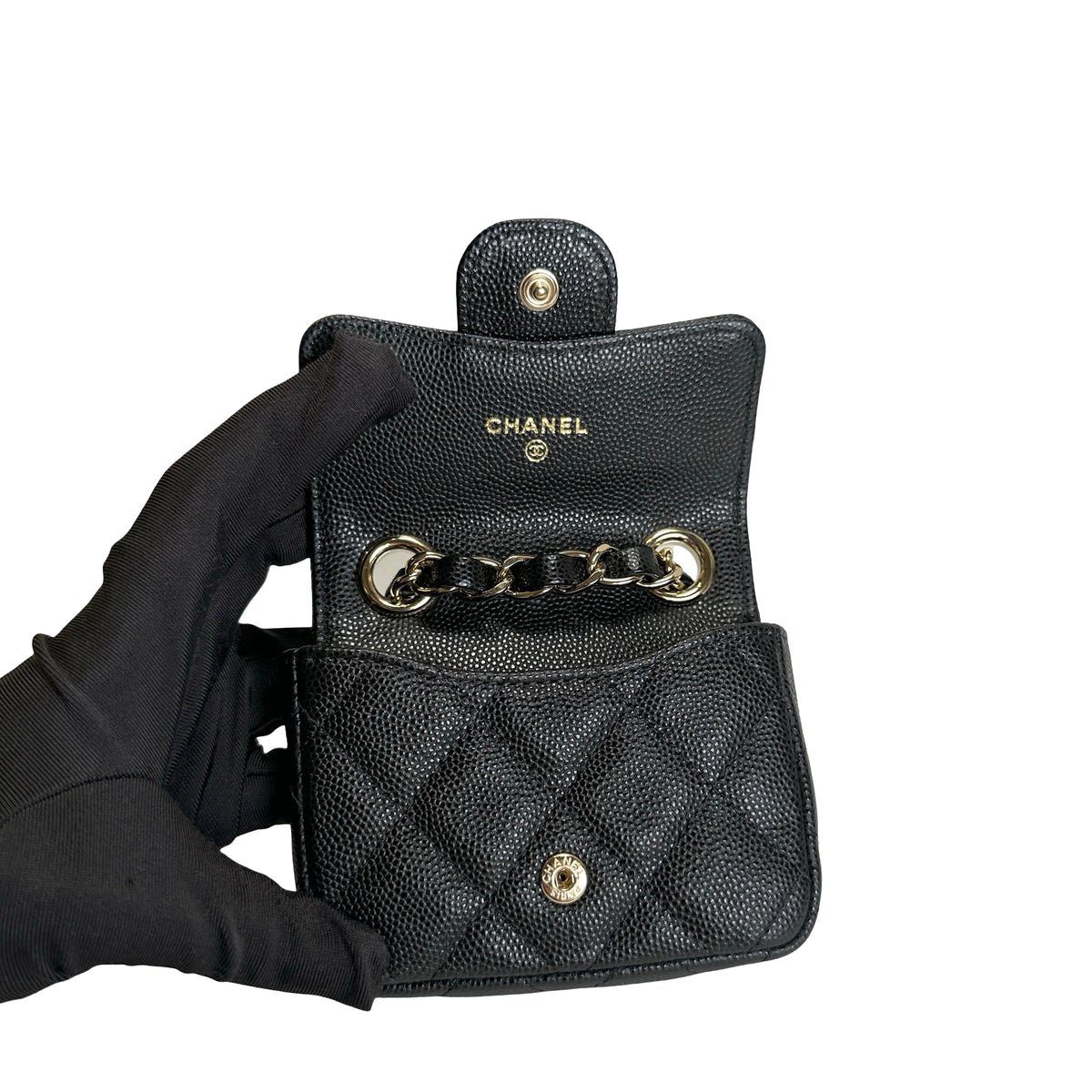 Used CHANEL Quilted Caviar Mini Flap Bag Mini Bag Black Gold Hardware