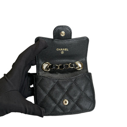 Used CHANEL Quilted Caviar Mini Flap Bag Mini Bag Black Gold Hardware