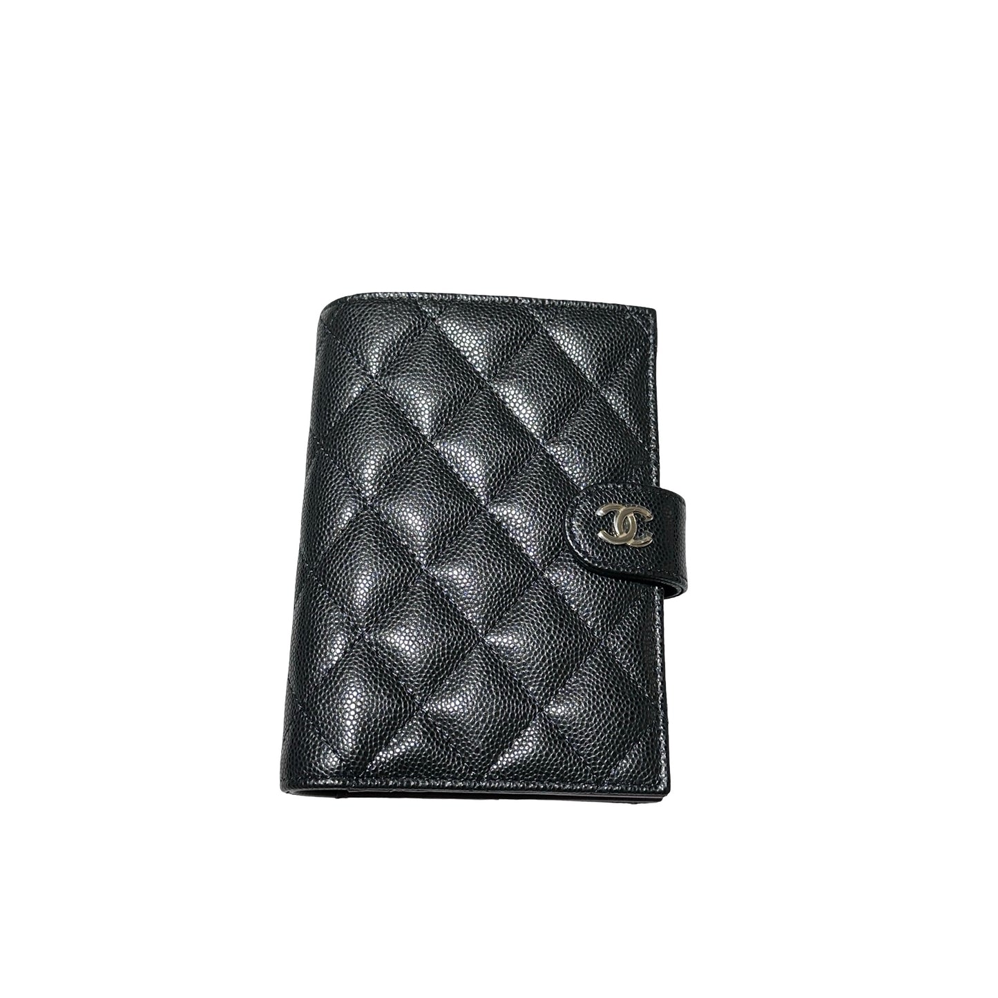 New CHANEL Calfskin Leather Passport Case Black GHW