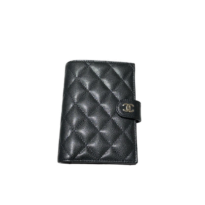New CHANEL Calfskin Leather Passport Case Black GHW