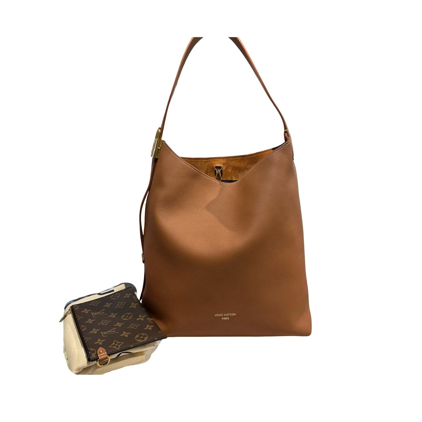 Used LOUIS VUITTON Monogram Leather Low Key Hobo Handbag Brown