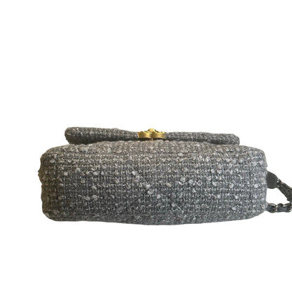 Used CHANEL Tweed Chanel 19 Chain Shoulder Bag Grey，GHW