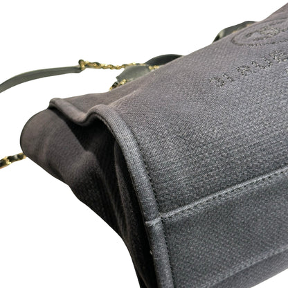 Used CHANEL Canvas Deauville Tote Bag Black GHW