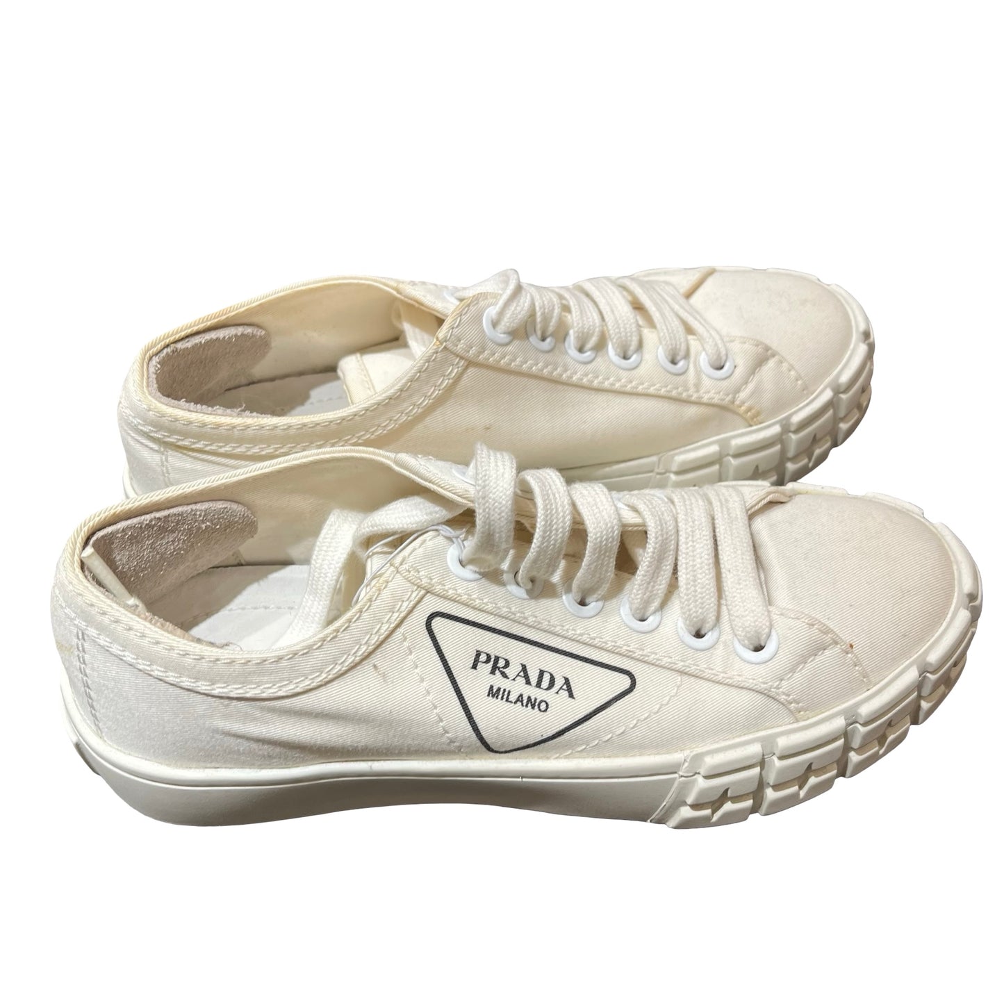 Used PRADA Gabardine Wheel Sneakers Shoes White