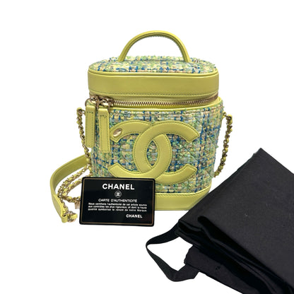 Used CHANEL Tweed Vanity Case Tweed Green Vanity case Green Blue Yellow